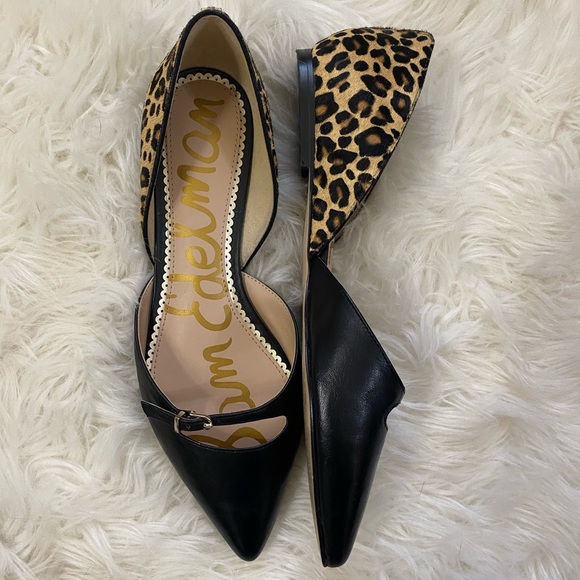 Black & Cheetah Print Cow Hair D’Orsay Flats - Picture 2 of 7